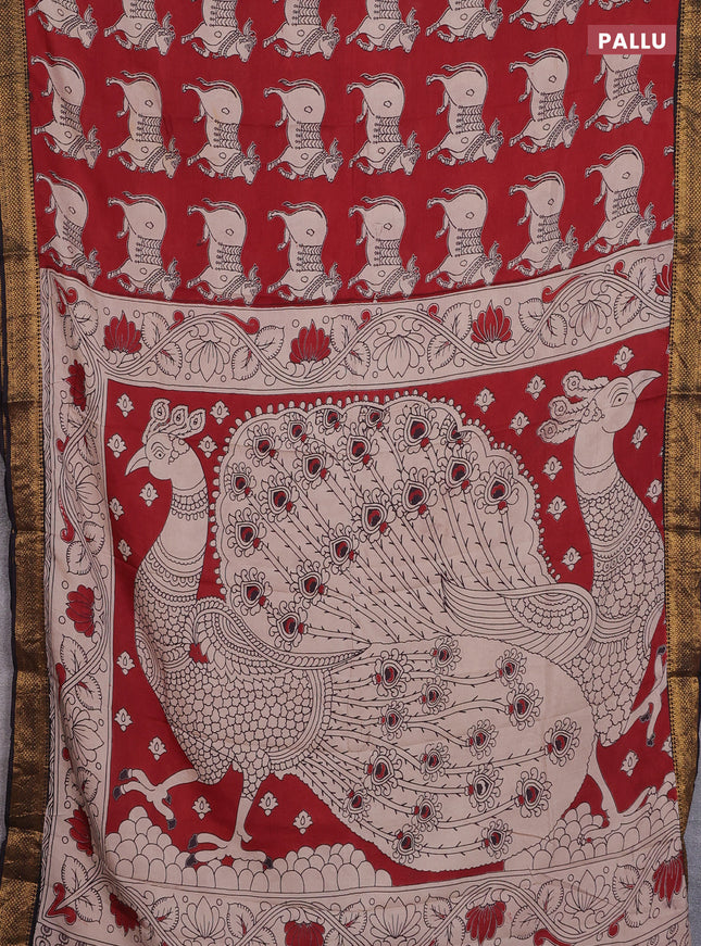 Kalamkari semi silk saree maroon and black with butta prints and zari woven border