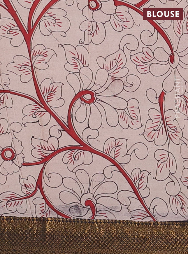 Kalamkari semi silk saree maroon and black with butta prints and zari woven border