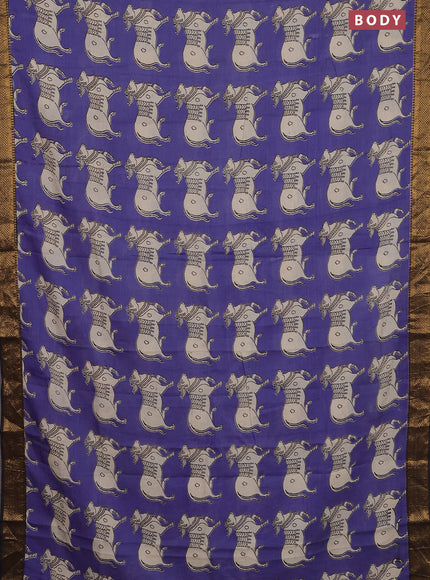 Kalamkari semi silk saree blue and black with butta prints and zari woven border