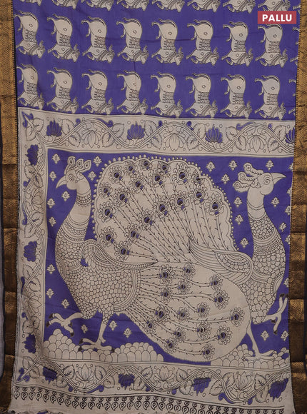 Kalamkari semi silk saree blue and black with butta prints and zari woven border