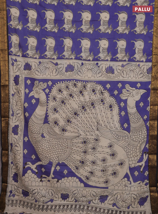 Kalamkari semi silk saree blue and black with butta prints and zari woven border