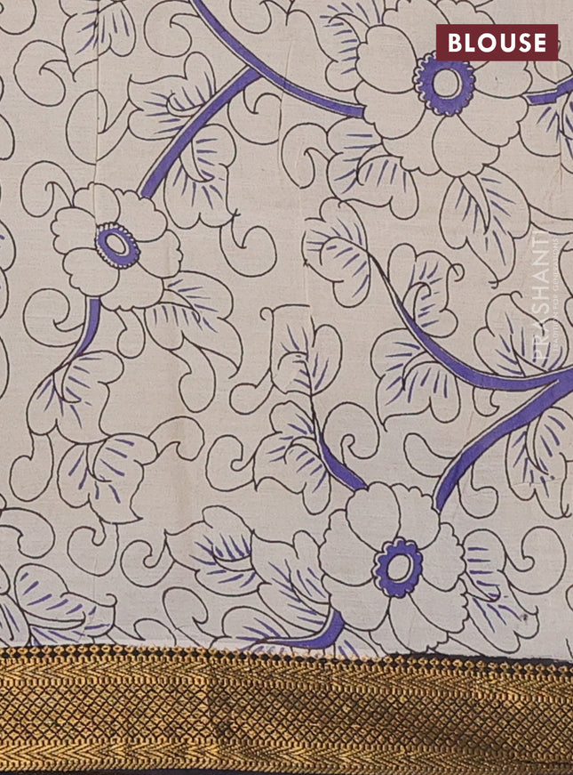 Kalamkari semi silk saree blue and black with butta prints and zari woven border