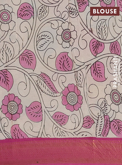 Kalamkari semi silk saree blue and pink with allover prints and zari woven border
