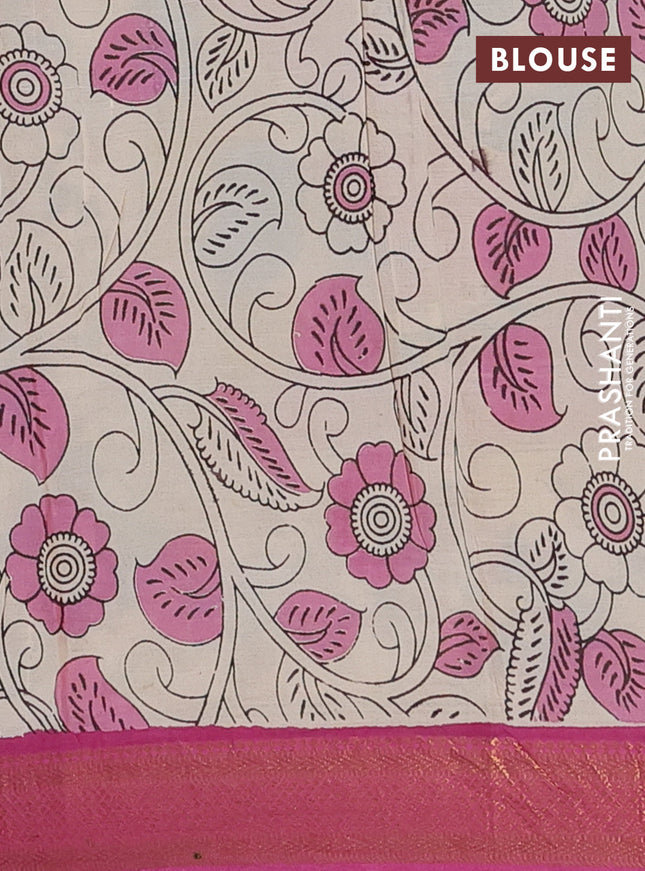 Kalamkari semi silk saree blue and pink with allover prints and zari woven border