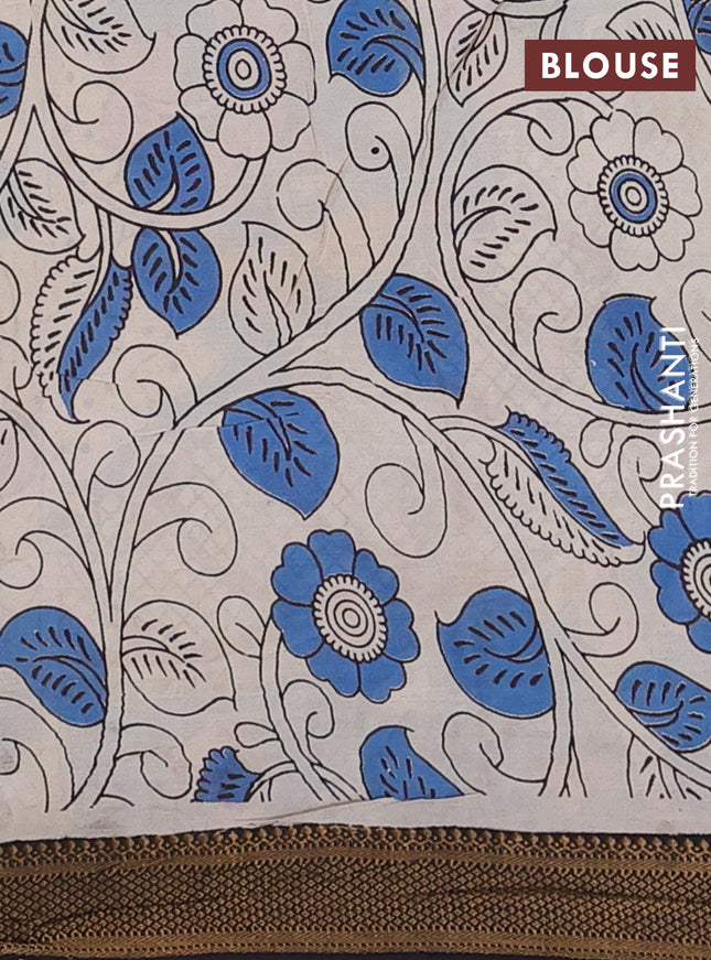 Kalamkari semi silk saree dark mustard and black with allover prints and zari woven border