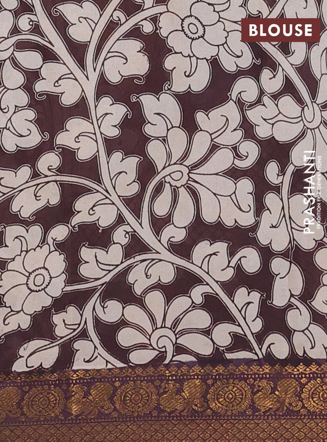 Kalamkari semi silk saree beige brown and multi colour with allover prints and zari woven border