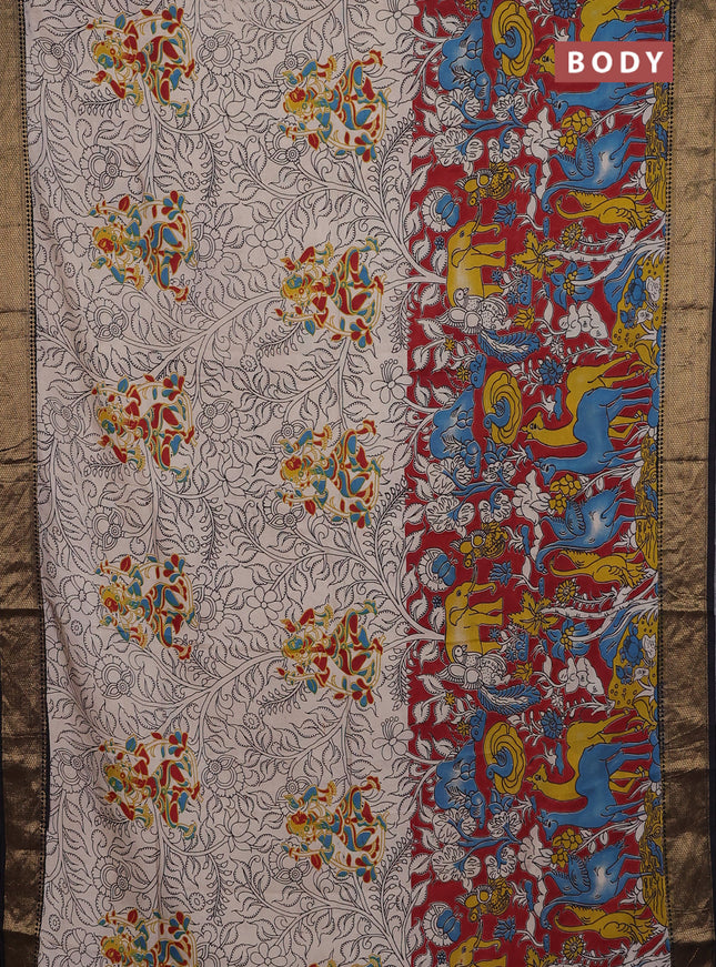 Kalamkari semi silk saree maroon and black with allover prints and zari woven border