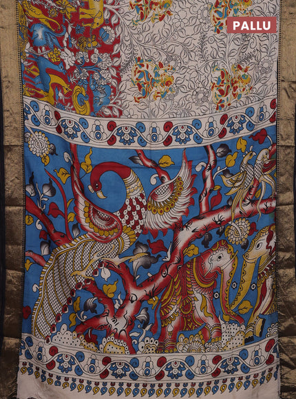 Kalamkari semi silk saree maroon and black with allover prints and zari woven border