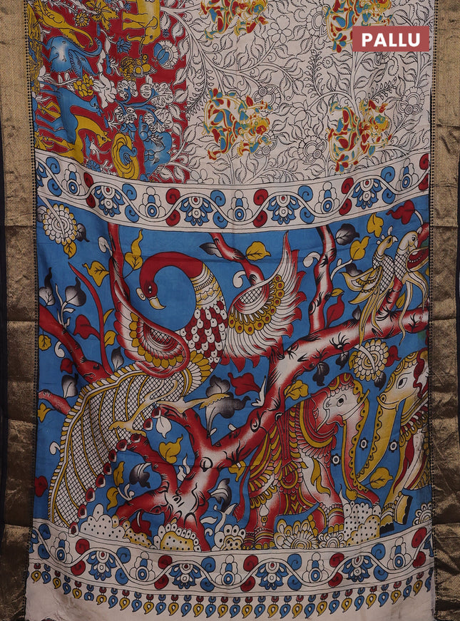 Kalamkari semi silk saree maroon and black with allover prints and zari woven border