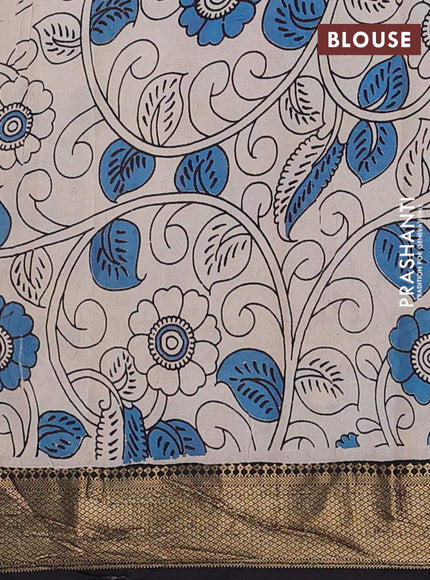 Kalamkari semi silk saree maroon and black with allover prints and zari woven border