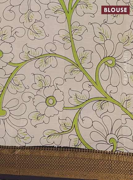 Kalamkari semi silk saree purple and brown with allover prints and zari woven border