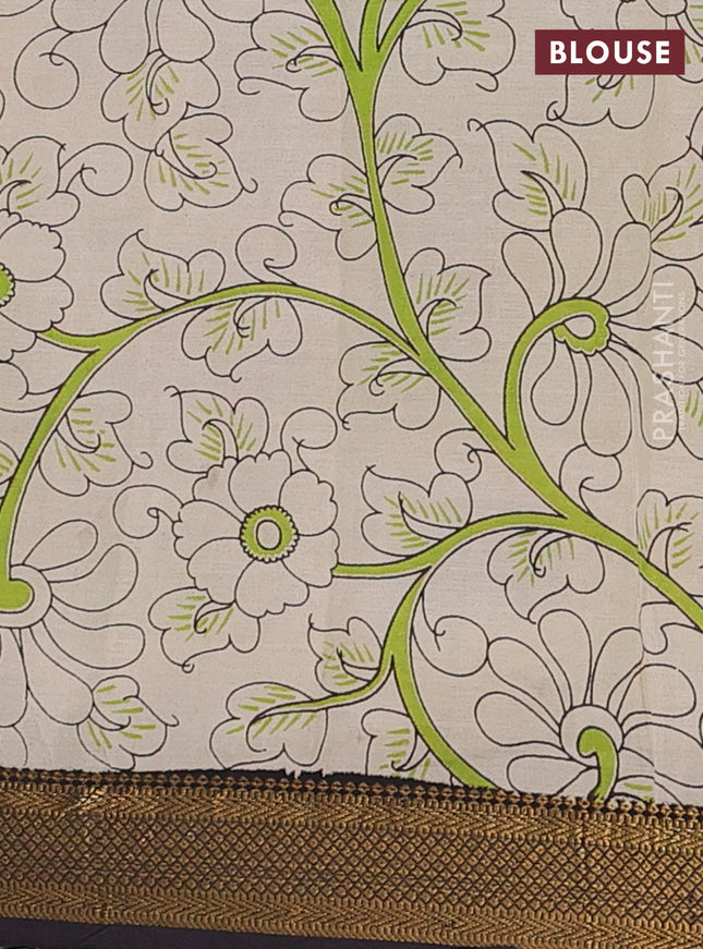 Kalamkari semi silk saree purple and brown with allover prints and zari woven border