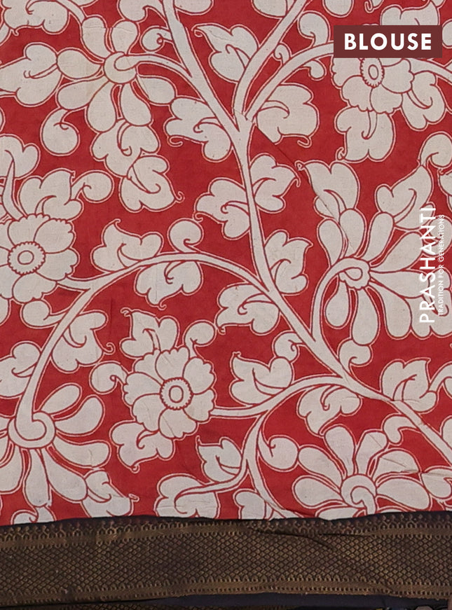 Kalamkari semi silk saree beige and black with allover prints and zari woven border