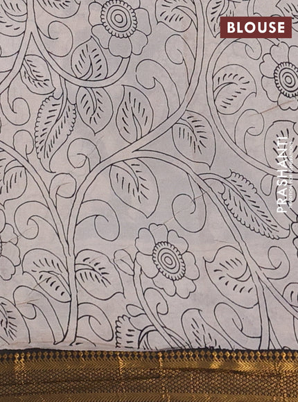 Kalamkari semi silk saree black and beige with allover prints and zari woven border