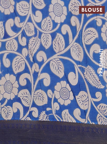 Kalamkari semi silk saree maroon and blue with allover prints and zari woven border