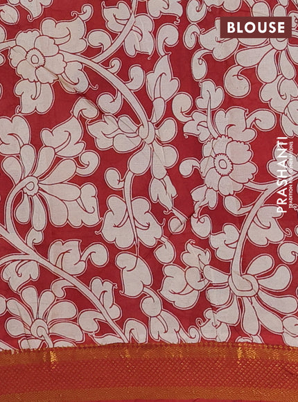 Kalamkari semi silk saree beige and maroon with allover prints and zari woven border