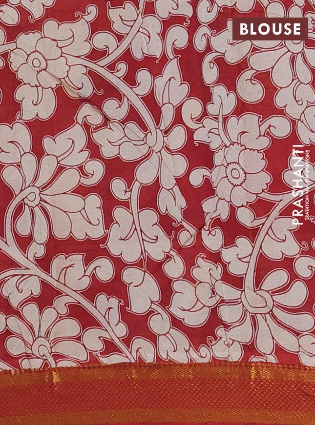 Kalamkari semi silk saree beige and maroon with allover prints and zari woven border
