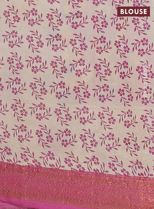 Kalamkari semi silk saree blue and pink with allover prints and zari woven border