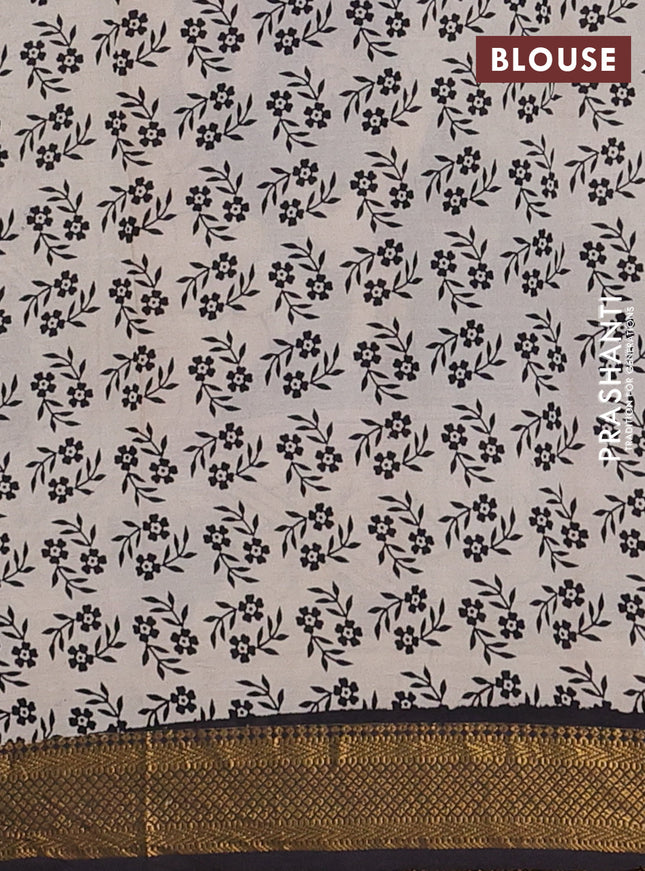 Kalamkari semi silk saree black and beige with allover prints and zari woven border
