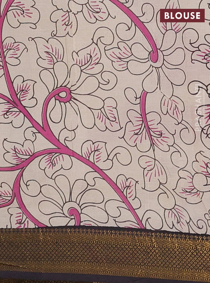 Kalamkari semi silk saree pink and black with allover prints and zari woven border