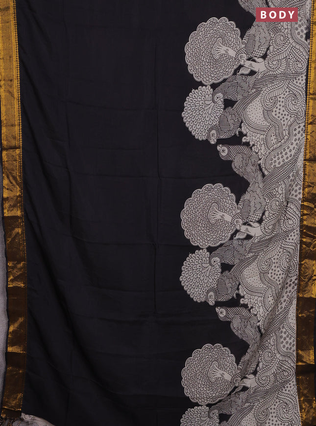 Kalamkari semi silk saree black with allover prints and zari woven border