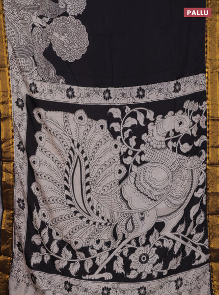 Kalamkari semi silk saree black with allover prints and zari woven border