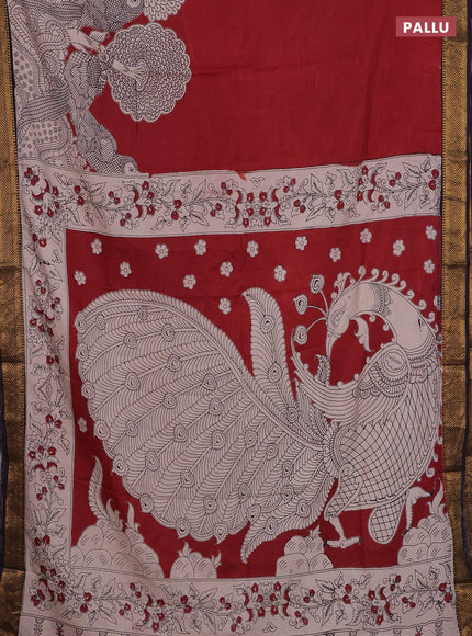 Kalamkari semi silk saree maroon and black with allover prints and zari woven border