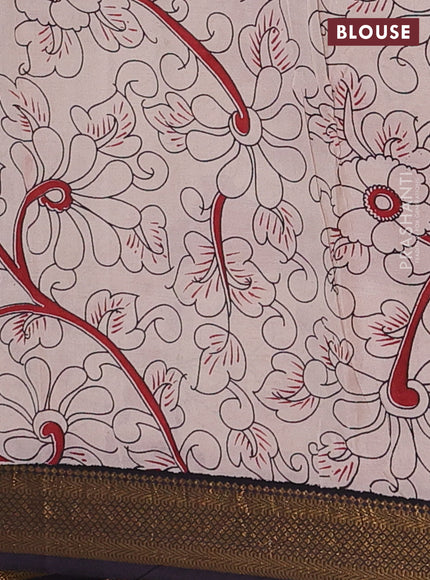 Kalamkari semi silk saree maroon and black with allover prints and zari woven border