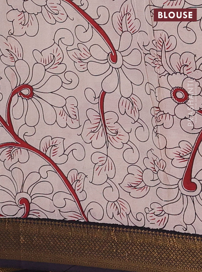 Kalamkari semi silk saree maroon and black with allover prints and zari woven border