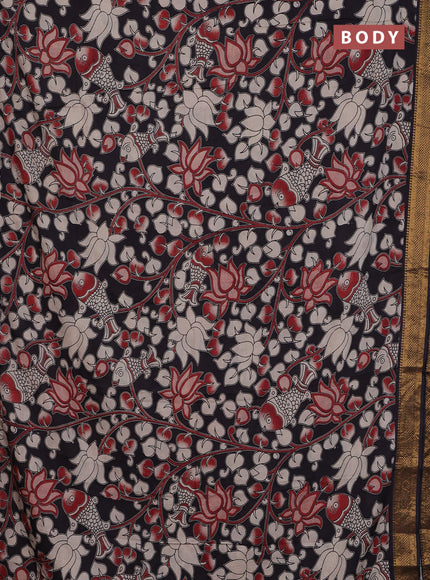 Kalamkari semi silk saree black and maroon with allover prints and zari woven border