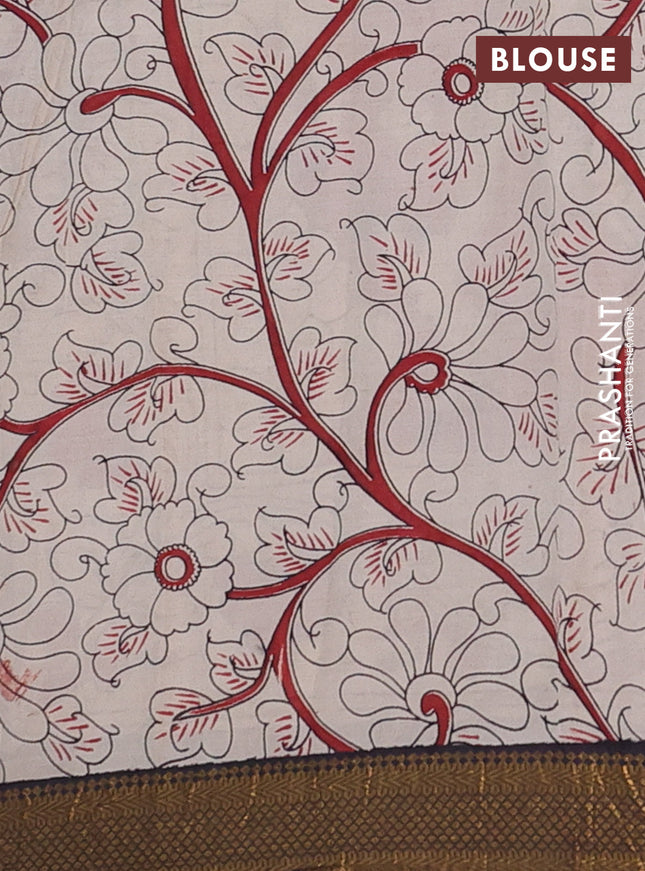 Kalamkari semi silk saree black and maroon with allover prints and zari woven border