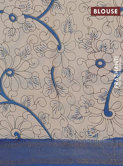 Kalamkari semi silk saree black and cs blue with allover prints and zari woven border