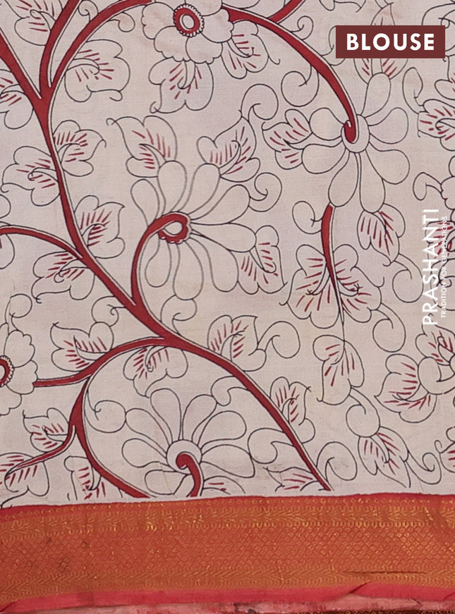 Kalamkari semi silk saree black and maroon with allover prints and zari woven border