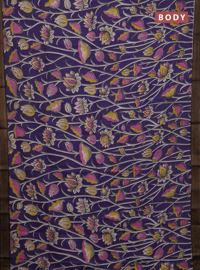 Kalamkari semi silk saree violet and black with allover prints and zari woven border