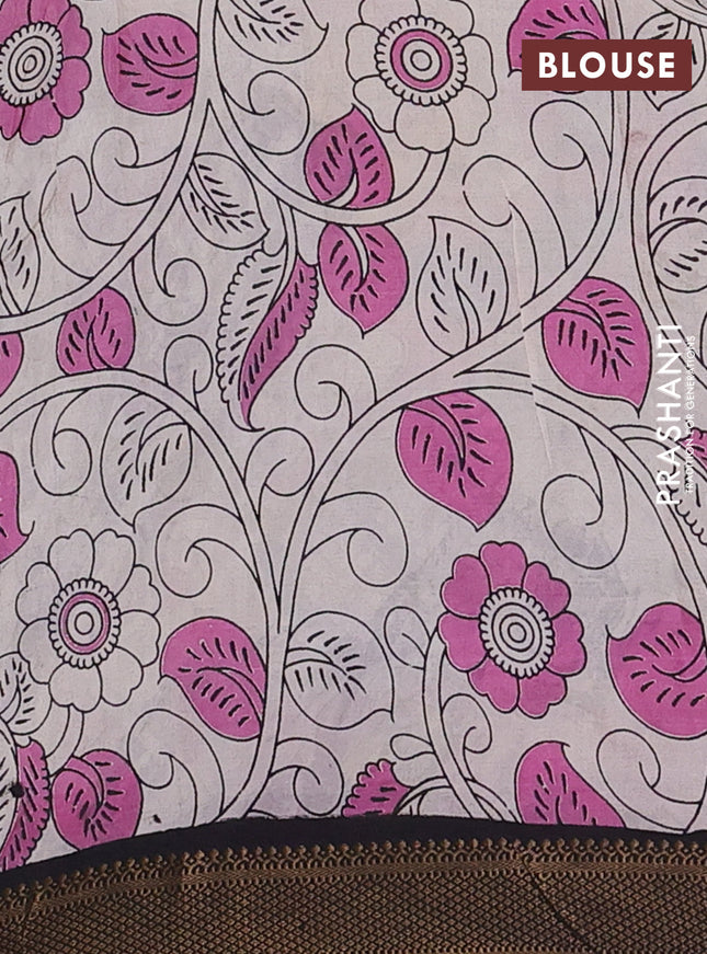 Kalamkari semi silk saree violet and black with allover prints and zari woven border