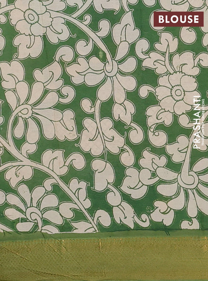 Kalamkari semi silk saree beige and green with allover prints and zari woven border