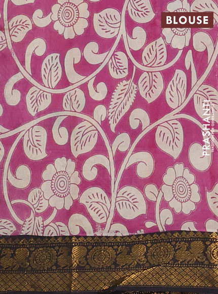 Kalamkari semi silk saree yellow and black with allover prints and zari woven border