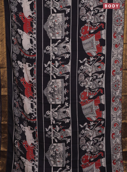 Kalamkari semi silk saree black and beige with allover prints and zari woven border