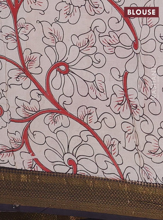 Kalamkari semi silk saree black and beige with allover prints and zari woven border