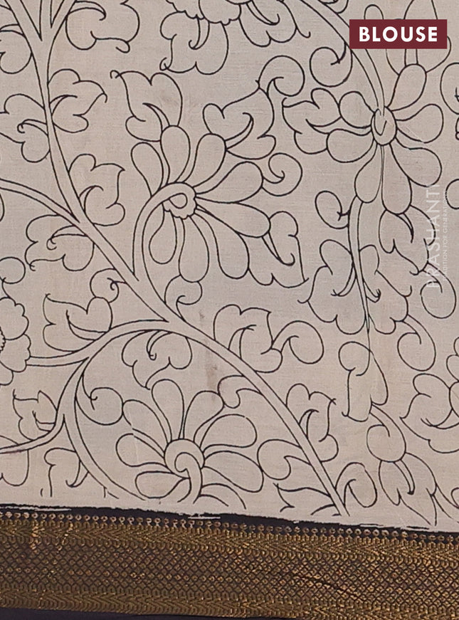 Kalamkari semi silk saree black and beige with allover prints and zari woven border