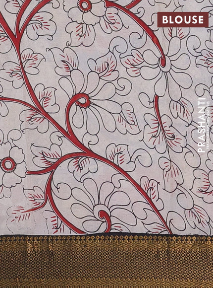 Kalamkari semi silk saree black and maroon with allover prints and zari woven border