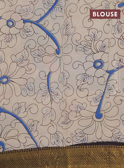 Kalamkari semi silk saree black and blue with allover prints and zari woven border