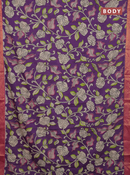 Kalamkari semi silk saree purple and pink with allover prints and zari woven border