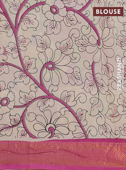 Kalamkari semi silk saree purple and pink with allover prints and zari woven border