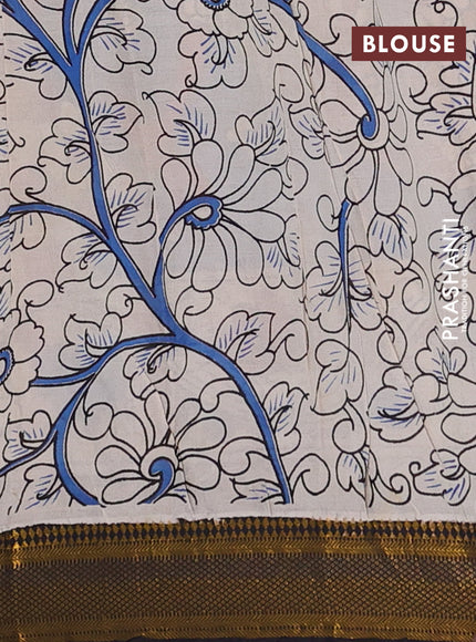 Kalamkari semi silk saree mustard yellow and black with allover prints and zari woven border