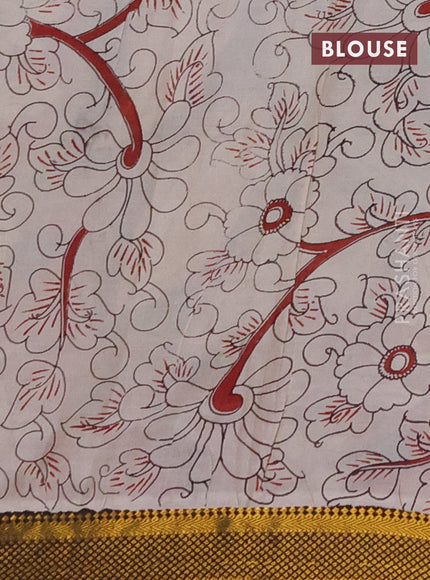 Kalamkari semi silk saree beige and black with allover prints and zari woven border