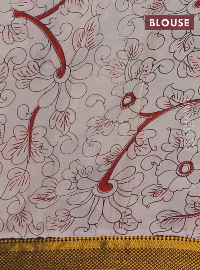 Kalamkari semi silk saree beige and black with allover prints and zari woven border