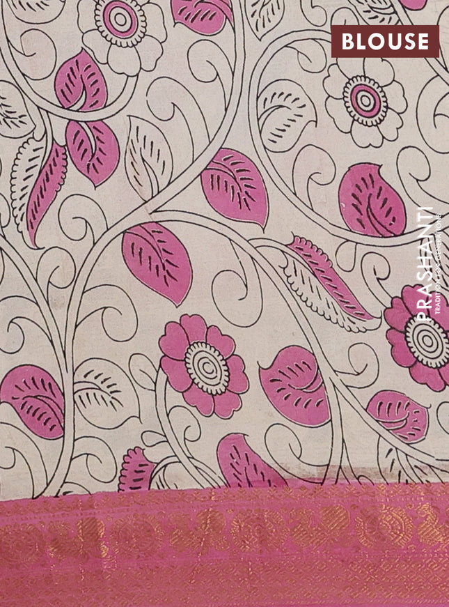 Kalamkari semi silk saree lavender shade and pink with allover prints and zari woven border