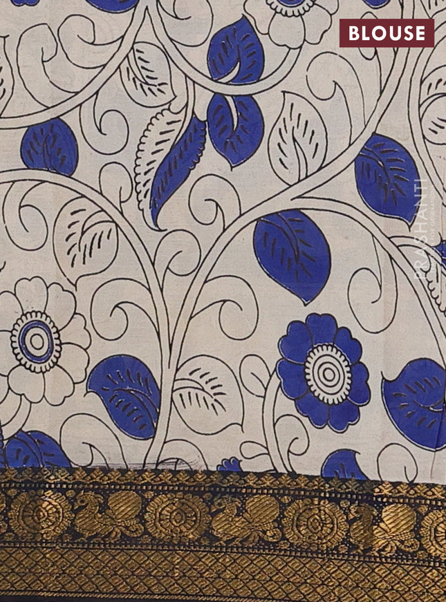 Kalamkari semi silk saree pastel blue and black with allover prints and zari woven border