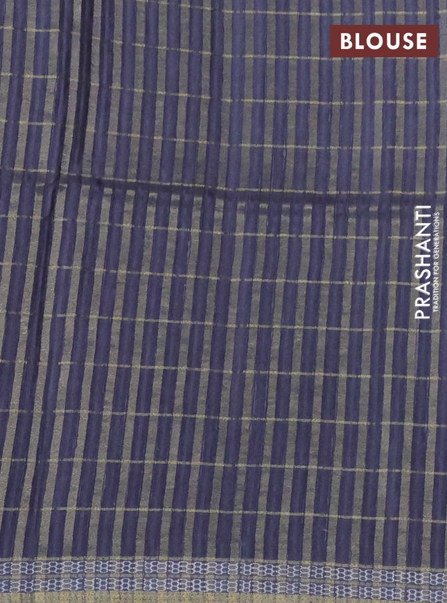 Semi tussar saree black and grey with allover zari checks & digital prints and zari woven border